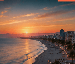 Playa y paseo marítimo de Fuengirola al atardecer